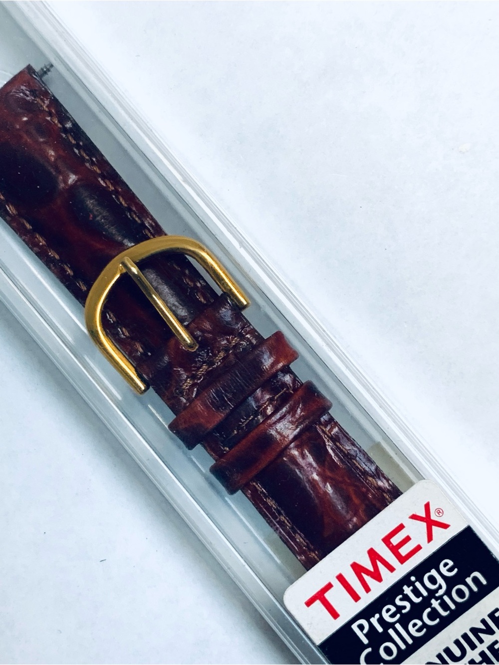 New Vintage Timex Watch band 18mm prestige collection brown Leather gold buckle
